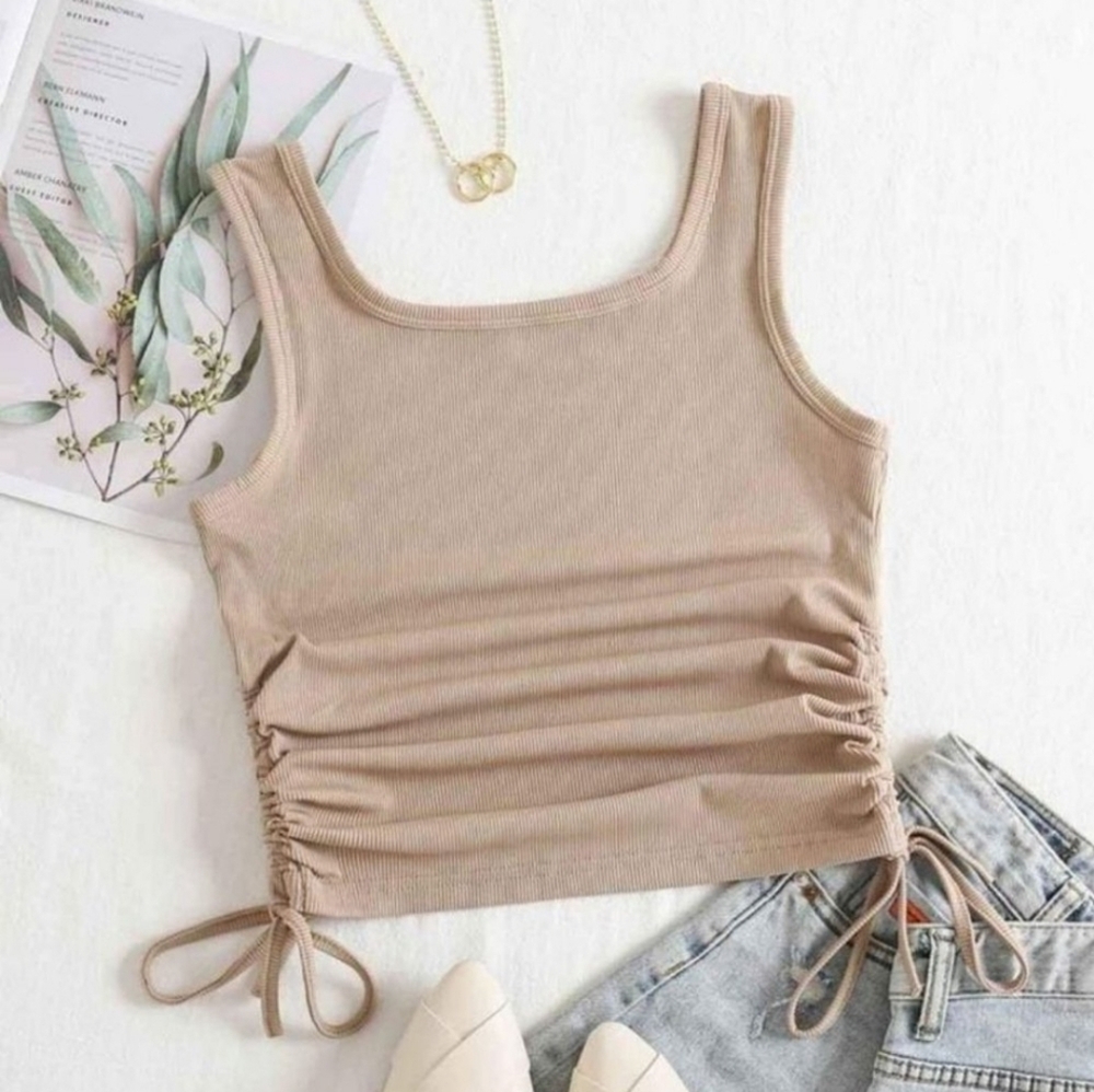 🌸 3/$20 - Solid Drawstring Side Tank Top Taupe. New Without Tags. SMALL